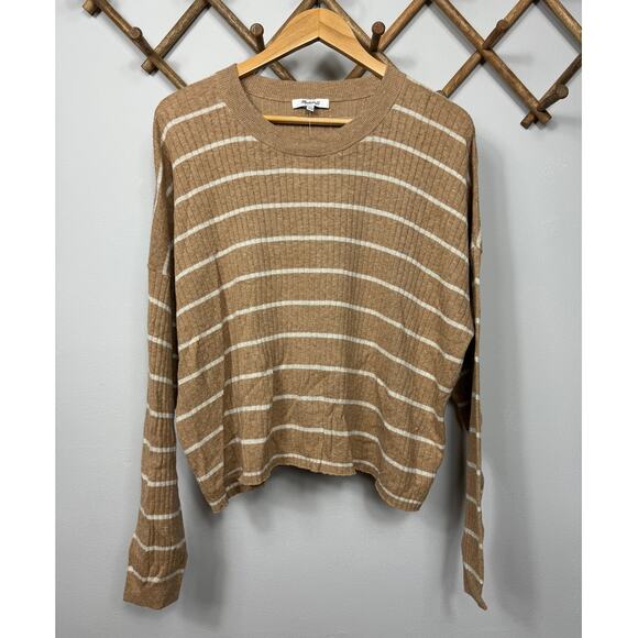 Madewell Lawson Crop Pullover Sweater in Stripe in Silver Sand Size XXL - Picture 2 of 8